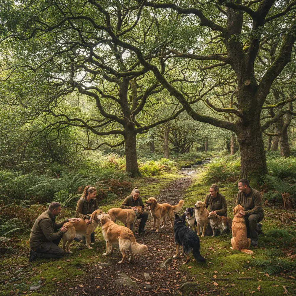 Staff interacting with dogs