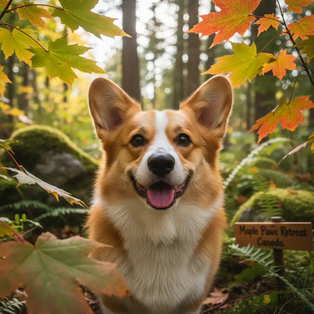 Happy dogs playing in the outdoor woodland retreat area